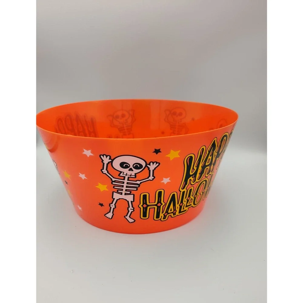 Happy Halloween Trick Or Treat Candy Bowl‎ Skeleton Pumpkin plastic